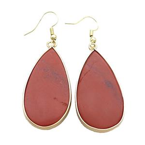 Red Jasper Copper Hook Earrings Teardrop Gold Plated, approx 20-40mm [GM20287]