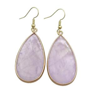 Lt.Purple Amethyst Copper Hook Earrings Teardrop Gold Plated, approx 20-40mm [GM20288]
