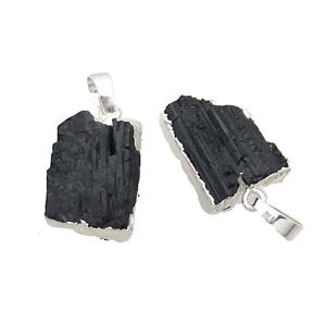 Natural Black Tourmaline Pendant Freeform Shiny Silver, approx 12-25mm [GM20292]
