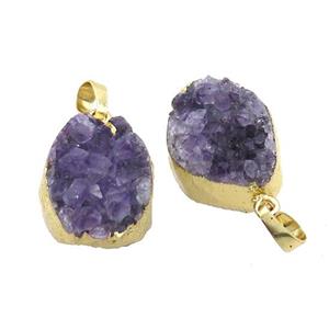 Purple Amethyst Druzy Pendant Cluster Freeform Gold Plated, approx 15-22mm [GM20295]