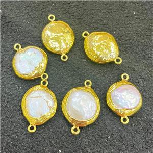 Baroque Style White Pearl Connector Circle Gold Plated, approx 16-20mm [GM20296]