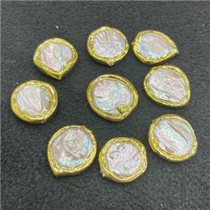 Baroque Style Pearl Beads White Circle Gold Plated, approx 18-20mm, A Grade [GM20297-A]