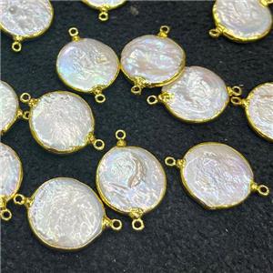 Baroque Style White Pearl Connector Circle Gold Plated, approx 18-20mm [GM20299]