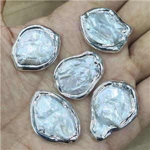Baroque Style White Pearls Beads Slice Freeform Platinum Plated, approx 20-30mm [GM20302]