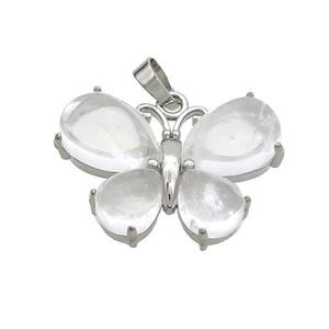 Clear Crystal Quartz Butterfly Pendant Platinum Plated, approx 20-30mm [GM20304]