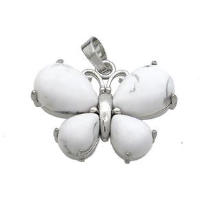 Natural White Howlite Turquoise Butterfly Pendant Platinum Plated, approx 20-30mm [GM20308]
