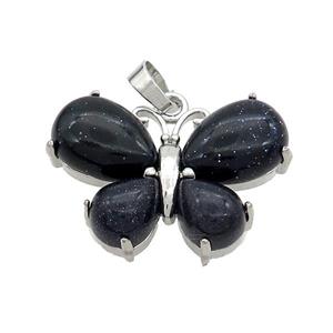 Blue Sandstone Butterfly Pendant Platinum Plated, approx 20-30mm [GM20309]