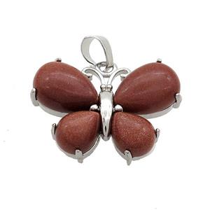 Golden Sandstone Butterfly Pendant Platinum Plated, approx 20-30mm [GM20310]