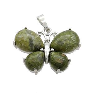 Natural Green Unakite Butterfly Pendant Platinum Plated, approx 20-30mm [GM20311]