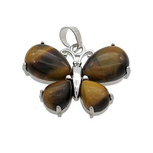 Natural Tiger Eye Stone Butterfly Pendant Platinum Plated, approx 20-30mm [GM20314]