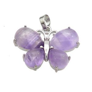 Natural Purple Amethyst Butterfly Pendant Platinum Plated, approx 20-30mm [GM20315]