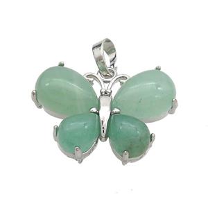 Natural Green Aventurine Butterfly Pendant Platinum Plated, approx 20-30mm [GM20318]
