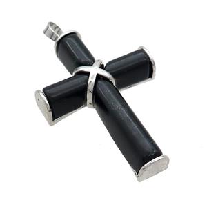 Black Onyx Agate Cross Pendant Platinum Plated, approx 30-45mm [GM20322]
