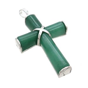 Natural Green Aventurine Cross Pendant Platinum Plated, approx 30-45mm [GM20323]