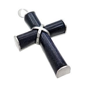 Blue Sandstone Cross Pendant Platinum Plated, approx 30-45mm [GM20324]
