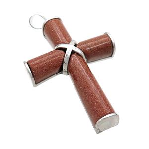 Golden Sandstone Cross Pendant Platinum Plated, approx 30-45mm [GM20325]