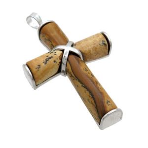 Natural Picture Jasper Cross Pendant Platinum Plated, approx 30-45mm [GM20328]