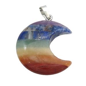 Gemstone Chakra Moon Pendant Yoga Multicolor, approx 25-30mm [GM20345]