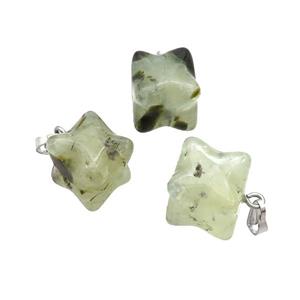 Natural Green Prehnite Merkaba Star Cube Pendant, approx 15mm [GM20382]