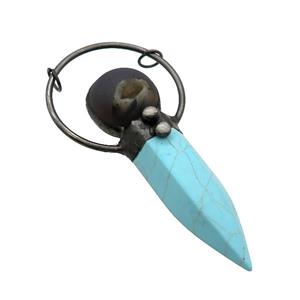 Bue Turquise Bullet Pendant Dye Antique Red 2loops, approx 18-70mm [GM20401]