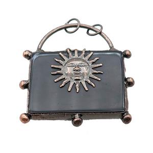 Natural Black Agate Lock Pendant Dye Sunface Antique Red, approx 30-40mm [GM20410]