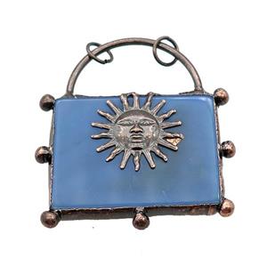 Natural Agate Lock Pendant Blue Dye Sunface Antique Red, approx 30-40mm [GM20411]