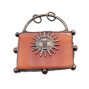 Natural Agate Lock Pendant Red Dye Sunface Antique Red, approx 30-40mm [GM20413]