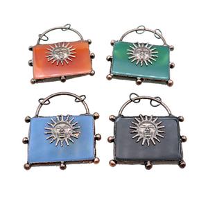 Natural Agate Lock Pendant Dye Bags Sunface Antique Red Mixed, approx 30-40mm [GM20414]