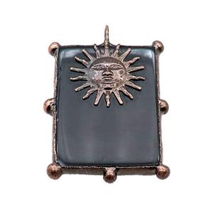 Natural Black Agate Rectangle Pendant Dye Sunface Antique Red, approx 30-40mm [GM20415]