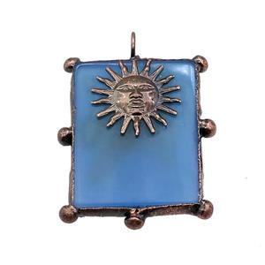 Natural Agate Rectangle Pendant Blue Dye Sunface Antique Red, approx 30-40mm [GM20416]