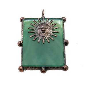 Natural Agate Rectangle Pendant Green Dye Sunface Antique Red, approx 30-40mm [GM20417]