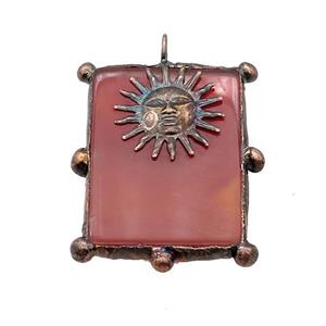 Natural Agate Rectangle Pendant Red Dye Sunface Antique Red, approx 30-40mm [GM20418]