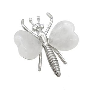 White Crystal Quartz Pave Butterfly Pendant Alloy Platinum Plated, approx 40-45mm [GM20424]