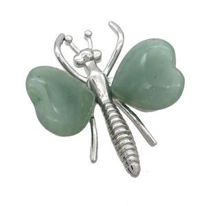 Green Aventurine Pave Butterfly Pendant Alloy Platinum Plated, approx 40-45mm [GM20428]