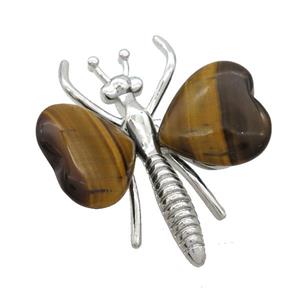Tiger Eye Stone Pave Butterfly Pendant Alloy Platinum Plated, approx 40-45mm [GM20429]