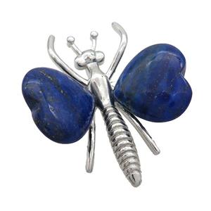 Blue Lapis Lazuli Pave Butterfly Pendant Alloy Platinum Plated, approx 40-45mm [GM20430]