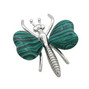 Synthetic Green Malachite Pave Butterfly Pendant Alloy Platinum Plated, approx 40-45mm [GM20432]