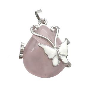 Pink Rose Quartz Teardrop Pendant Alloy Platinum Plated, approx 20-25mm [GM20434]