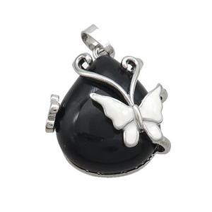 Black Onyx Agate Teardrop Pendant Alloy Platinum Plated, approx 20-25mm [GM20436]