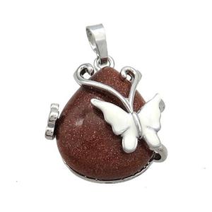Golden Sandstone Teardrop Pendant Alloy Platinum Plated, approx 20-25mm [GM20439]