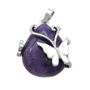 Purple Amethyst Teardrop Pendant Alloy Platinum Plated, approx 20-25mm [GM20442]