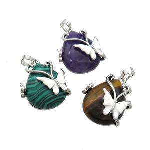 Mix Gemstone Teardrop Pendant Alloy Platinum Plated, approx 20-25mm [GM20444]