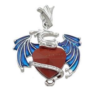 Alloy Dragon Pendant Pave Red Jasper Heart Blue Enamel Platinum Plated, approx 15mm, 25-30mm [GM20449]
