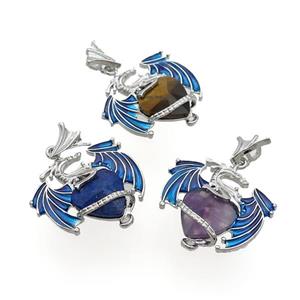Alloy Dragon Pendant Pave Gemstone Heart Blue Enamel Platinum Plated Mixed, approx 15mm, 25-30mm [GM20454]