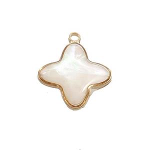 White MOP Shell Clover Pendant Gold Plated, approx 15mm [GM20472]