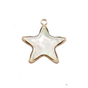 White MOP Shell Star Pendant Gold Plated, approx 16mm [GM20473]