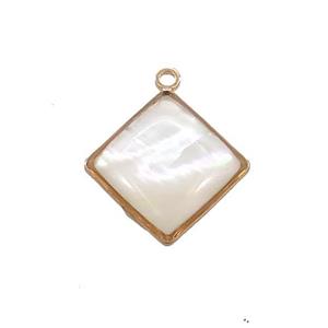 White MOP Shell Square Pendant Gold Plated, approx 16mm [GM20474]