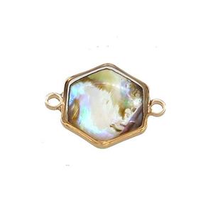 Abalone Shell Hexagon Connector Gold Plated, approx 13mm [GM20478]