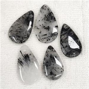 Natural Black Rutilated Quartz Pendant Teardrop, approx 15-40mm [GM20490]