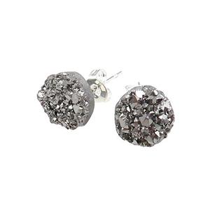Silver Druzy Quartz Stud Earrings Platinum Plated, approx 8mm [GM20515]